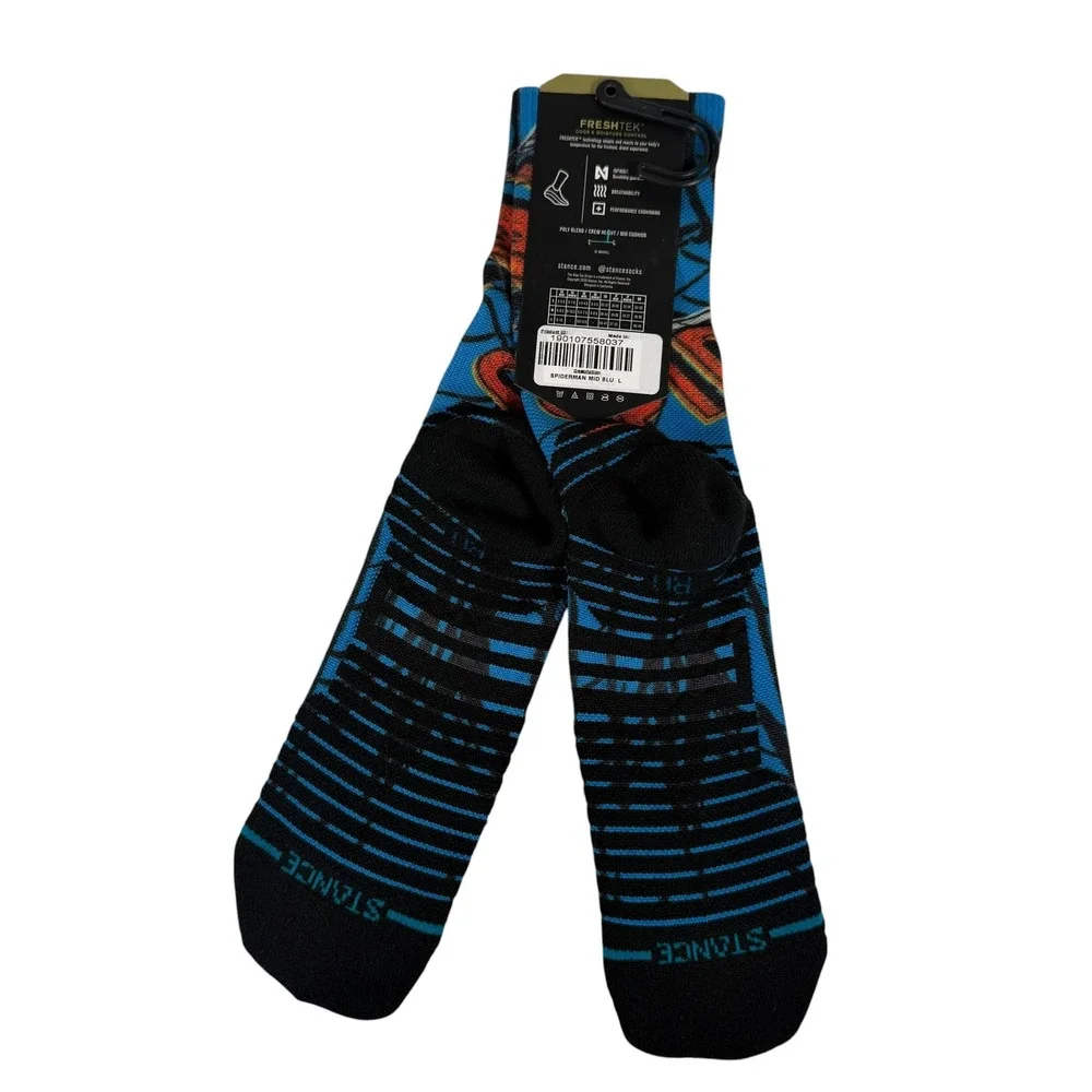 Stance Marvel Spiderman Performance Crew Socks Blue FreshTek Infiknit Large NEW